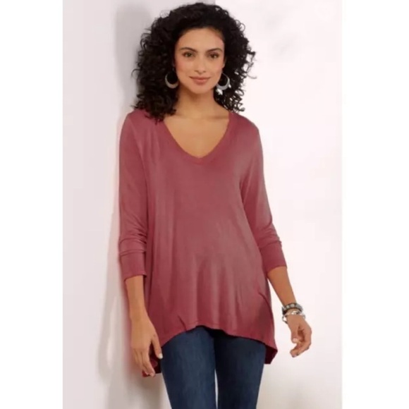 Soft Surroundings Sz L Sublime Long Sleeve Draped Tee Peach Modal Spandex Top - Picture 2 of 7